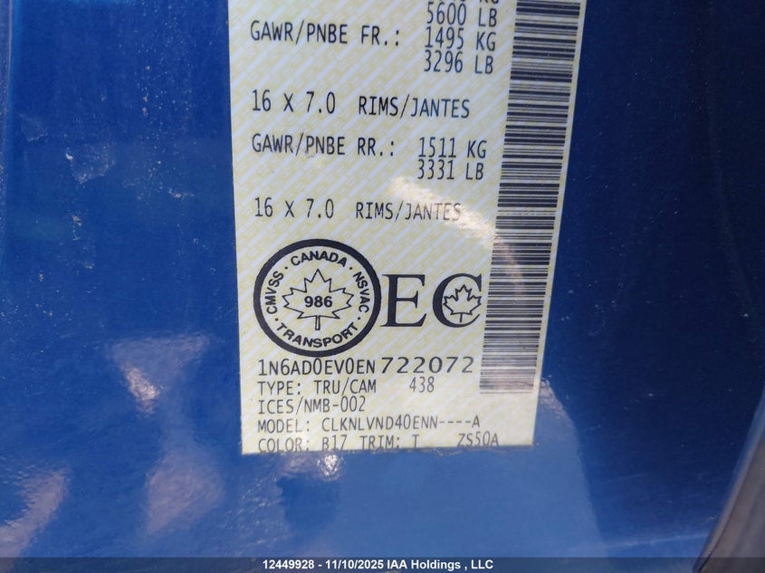 1N6AD0EV0EN722072 2014 NISSAN NAVARA (FRONTIER) photo no. 9
