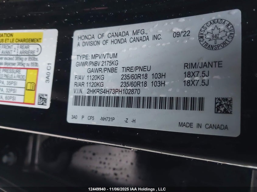 2HKRS4H73PH102870 2023 HONDA CR-V photo no. 9
