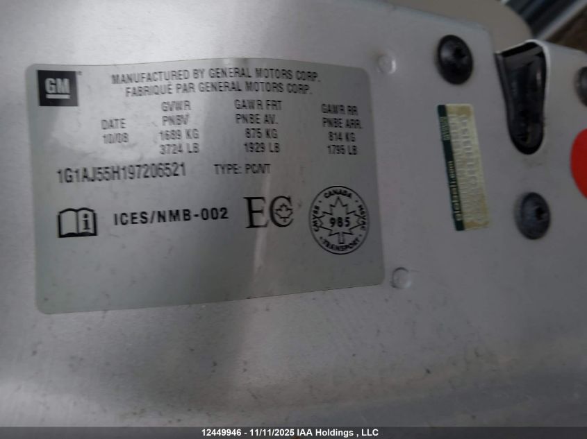 2009 Chevrolet Cobalt Ls VIN: 1G1AJ55H197206521 Lot: 12449946