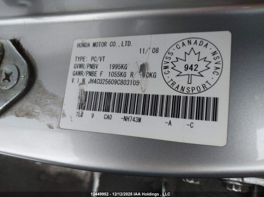 2009 Acura Tsx Premium/Technology Package VIN: JH4CU25609C803105 Lot: 12449952