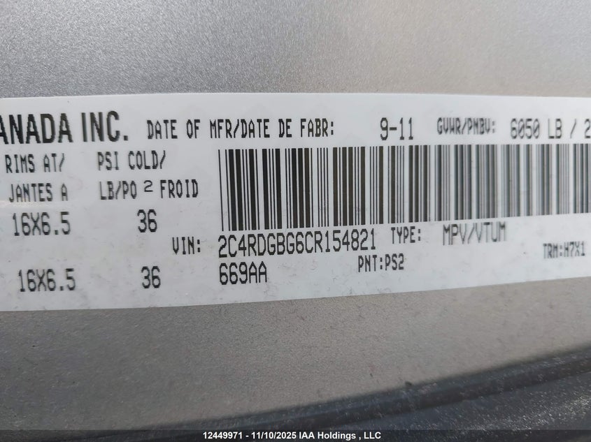 2C4RDGBG6CR154821 2012 DODGE CARAVAN photo no. 9