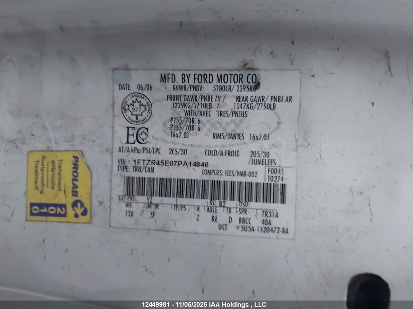 1FTZR45E07PA14846 2007 FORD RANGER photo no. 18