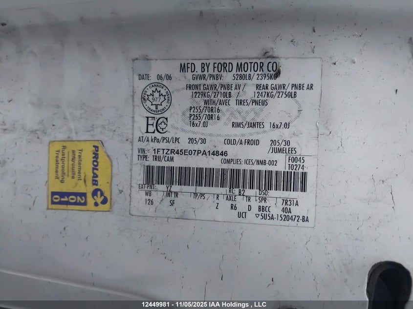 1FTZR45E07PA14846 2007 FORD RANGER photo no. 9