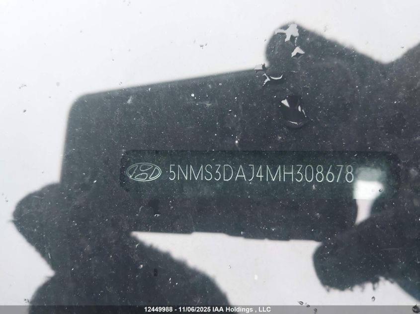 2021 Hyundai Santa Fe Sel VIN: 5NMS3DAJ4MH308678 Lot: 12449988