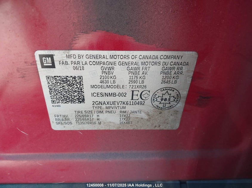 2GNAXUEV7K6110492 2019 CHEVROLET EQUINOX photo no. 9