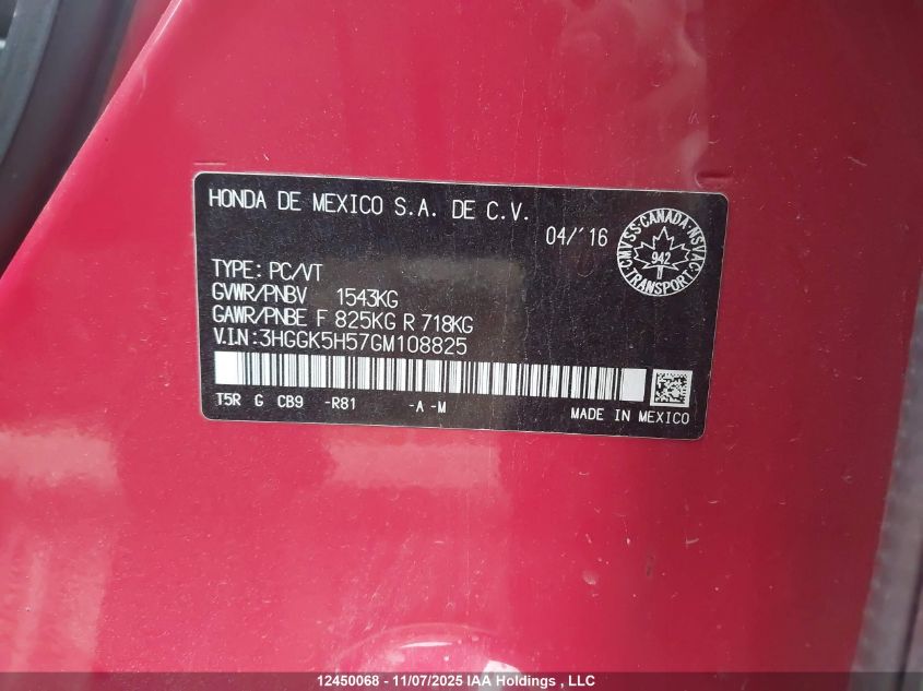 2016 Honda Fit VIN: 3HGGK5H57GM108825 Lot: 12450068