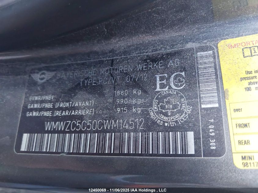 2012 Mini Cooper S Countryman VIN: WMWZC5C50CWM14512 Lot: 12450069