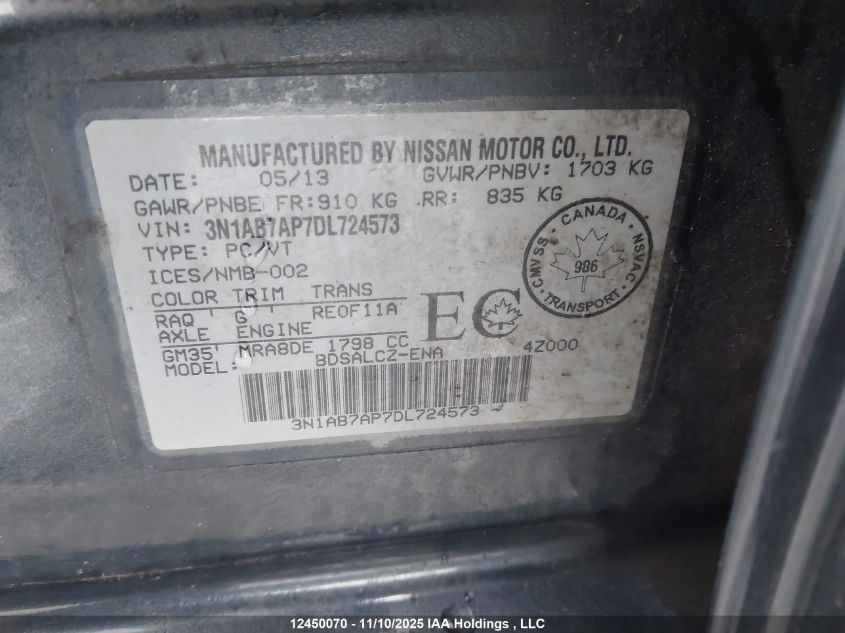 2013 Nissan Sentra VIN: 3N1AB7AP7DL724573 Lot: 12450070