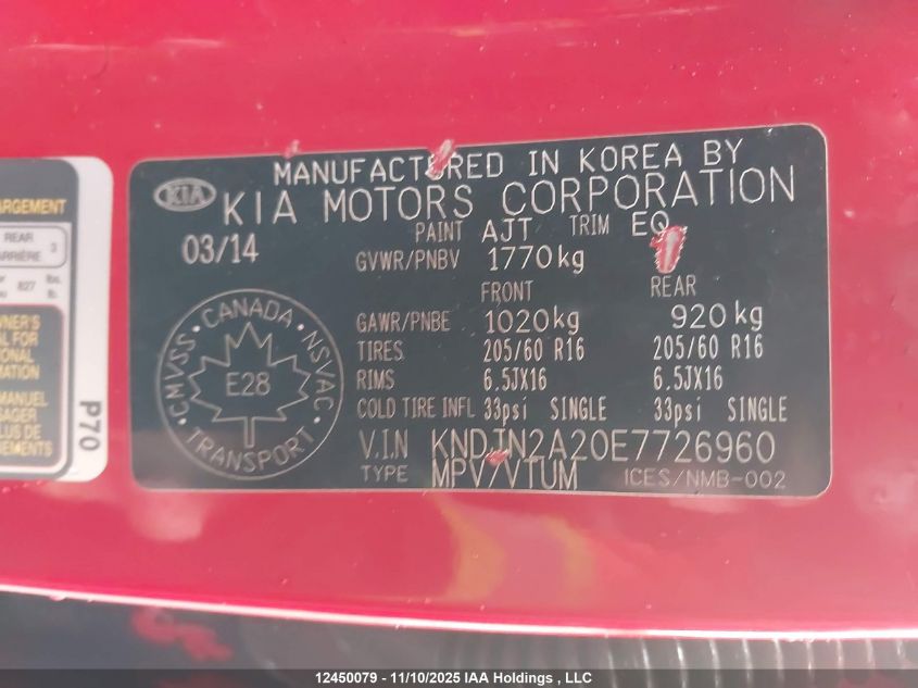 2014 Kia Soul VIN: KNDJN2A20E7726960 Lot: 12450079