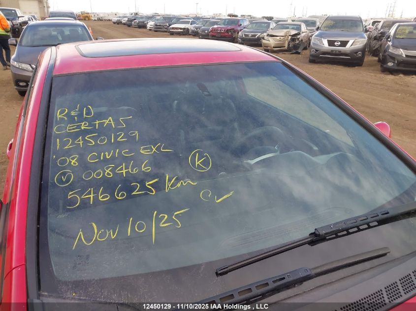 2008 Honda Civic Exl VIN: 2HGFG12978H008466 Lot: 12450129