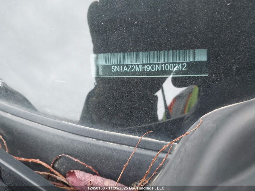 2016 Nissan Murano S/Sl/Sv/Platinum VIN: 5N1AZ2MH9GN100242 Lot: 12450133