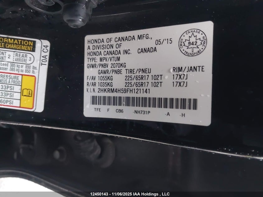 2HKRM4H59FH121141 2015 HONDA CR-V photo no. 9