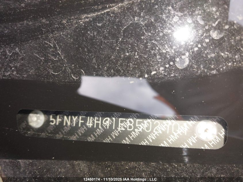 2014 Honda Pilot Touring VIN: 5FNYF4H91EB502701 Lot: 12450174