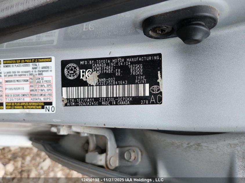 2005 Toyota Corolla Ce/Le/Sport VIN: 2T1BR32E75C841643 Lot: 12450198