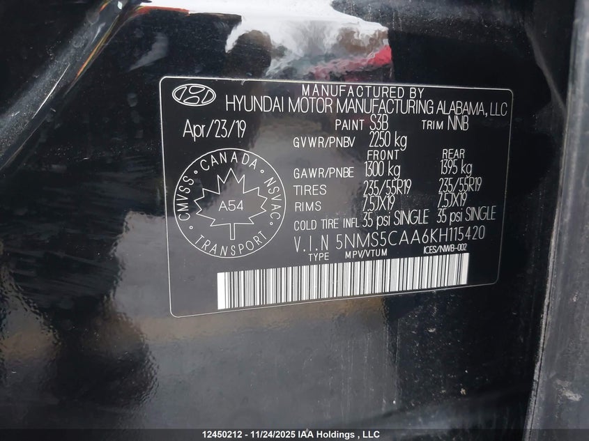 5NMS5CAA6KH115420 2019 HYUNDAI SANTA FE photo no. 9