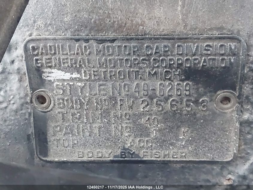 1949 Cadillac Fleetwood VIN: FW25653 Lot: 12450217