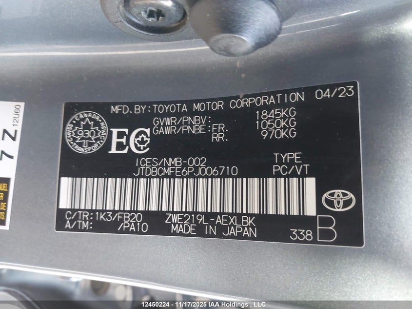JTDBCMFE6PJ006710 2023 TOYOTA COROLLA photo no. 9