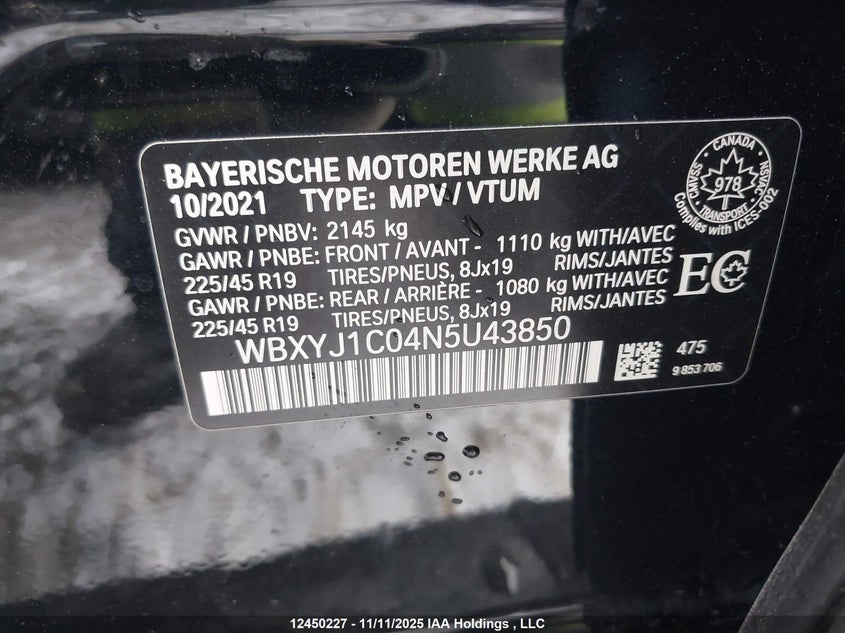 WBXYJ1C04N5U43850 2022 BMW X2 photo no. 9