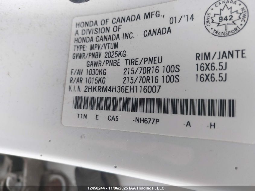 2014 Honda Cr-V Lx VIN: 2HKRM4H36EH116007 Lot: 12450244