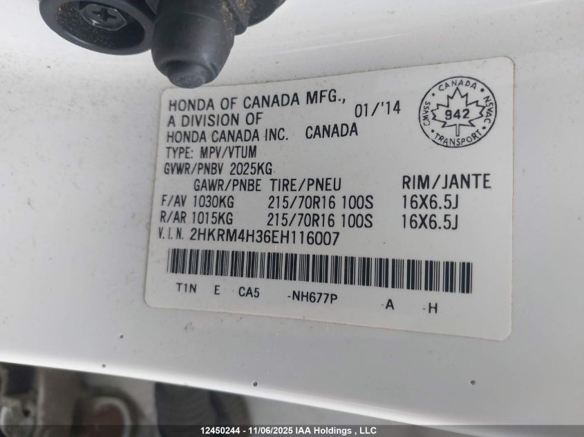 2014 Honda Cr-V Lx VIN: 2HKRM4H36EH116007 Lot: 12450244