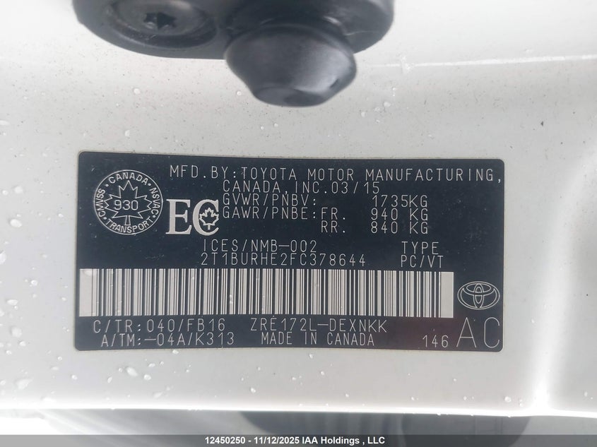2T1BURHE2FC378644 2015 TOYOTA COROLLA photo no. 18