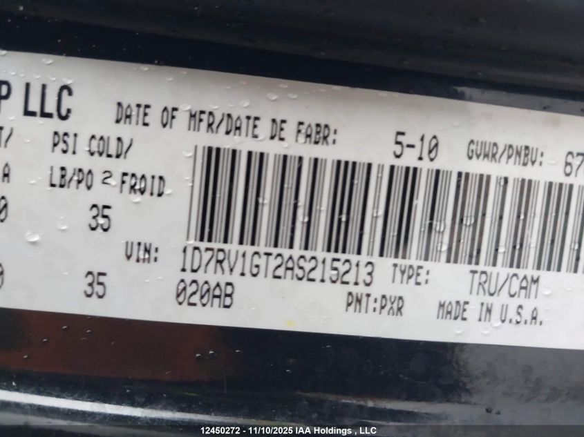 2010 Dodge Ram 1500 Slt/Sport/Trx VIN: 1D7RV1GT2AS215213 Lot: 12450272