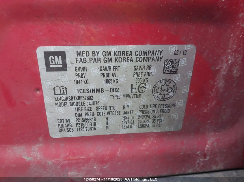 KL4CJASB1KB857802 2019 BUICK ENCORE photo no. 9