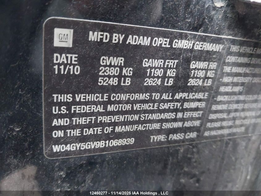 2011 Buick Regal Cxl Turbo Russelsheim VIN: W04GY5GV9B1068939 Lot: 12450277