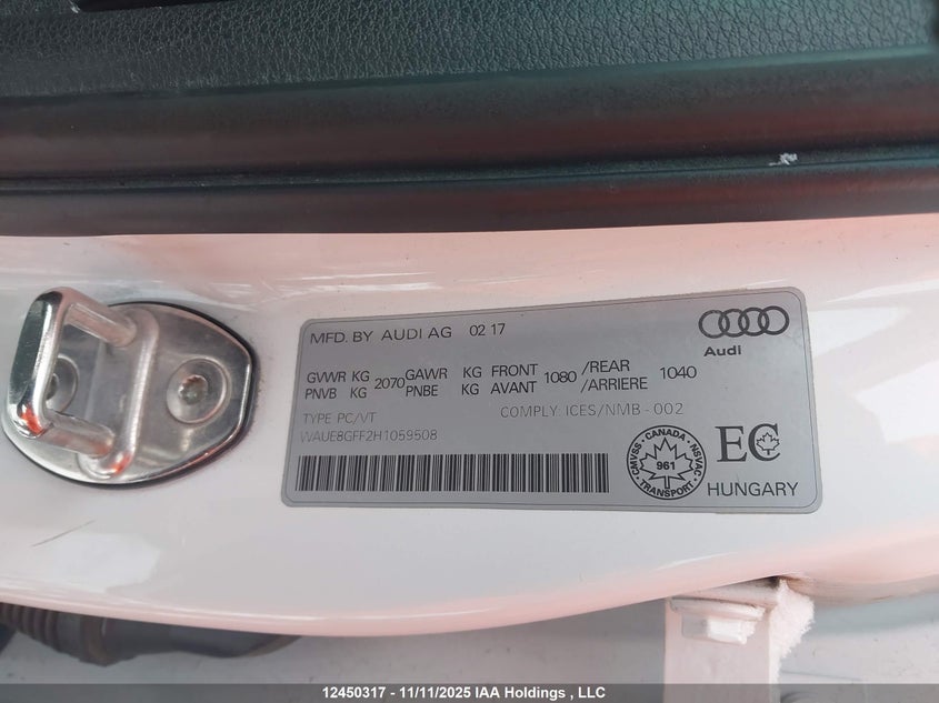WAUE8GFF2H1059508 2017 AUDI A3 photo no. 9