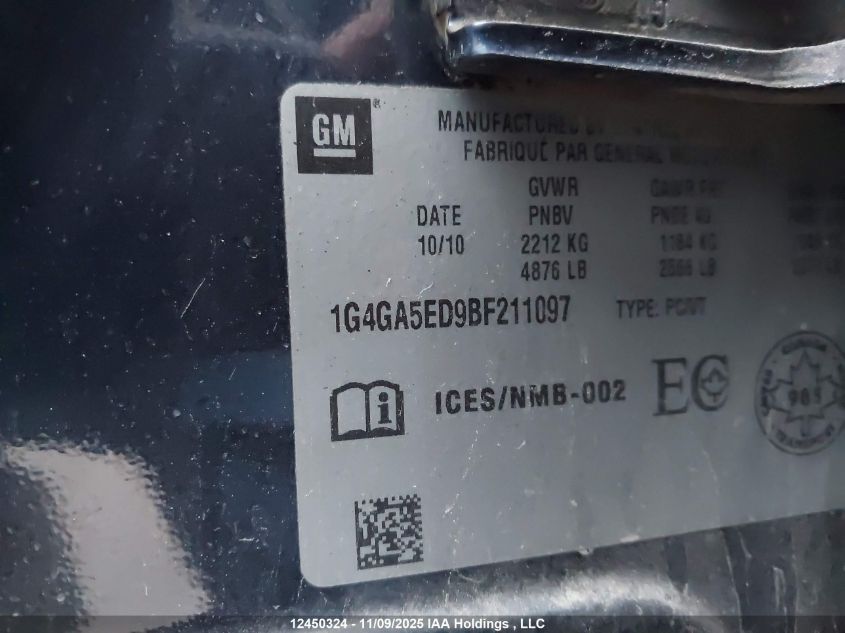 2011 Buick Lacrosse Cx VIN: 1G4GA5ED9BF211097 Lot: 12450324