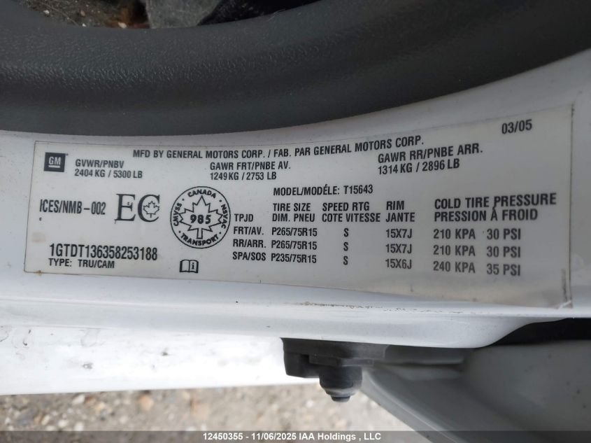 2005 GMC Canyon Sle VIN: 1GTDT136358253188 Lot: 12450355