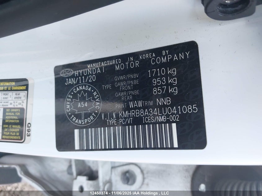 2020 Hyundai Venue Essential Auto Ivt VIN: KMHRB8A34LU041085 Lot: 12450374