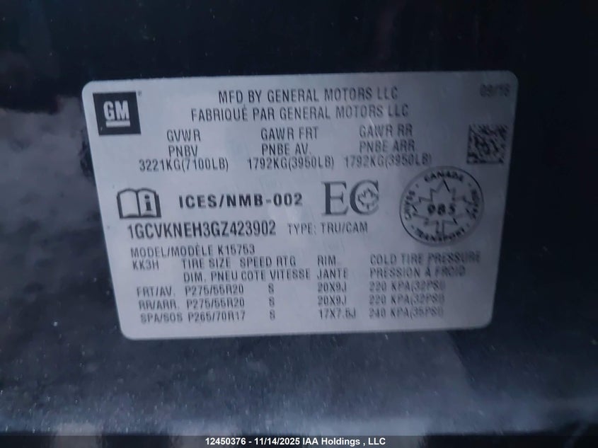 1GCVKNEH3GZ423902 2016 CHEVROLET SILVERADO photo no. 9