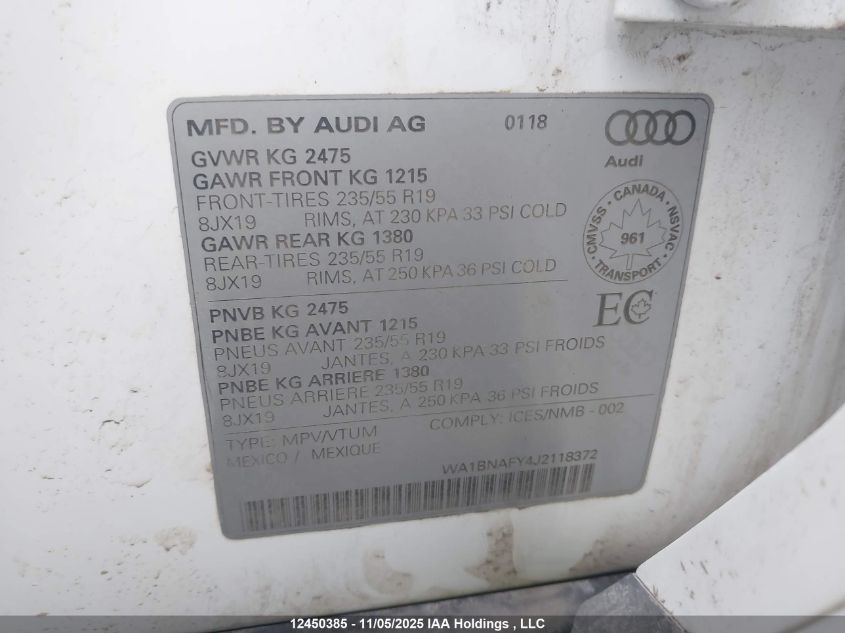 2018 Audi Q5 Premium Plus VIN: WA1BNAFY4J2118372 Lot: 12450385