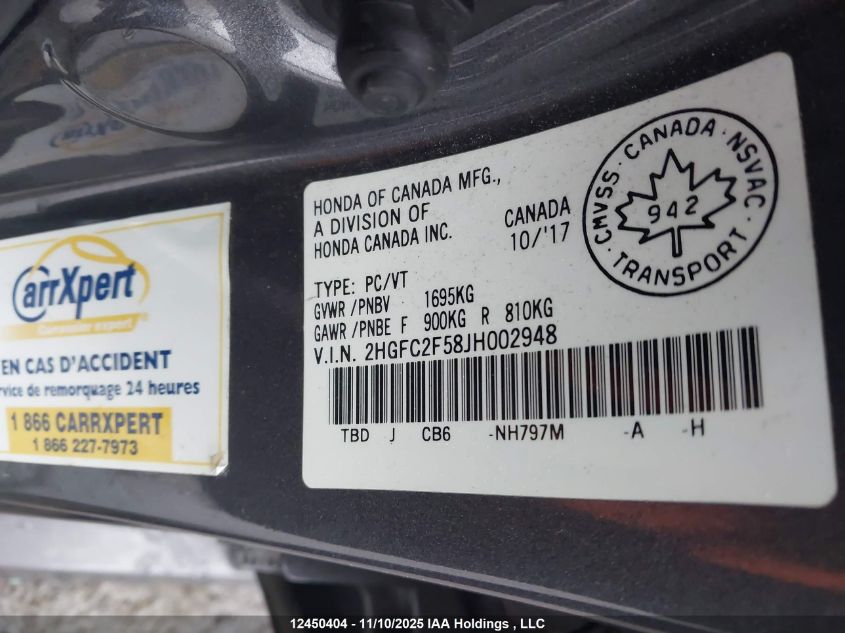 2018 Honda Civic Lx VIN: 2HGFC2F58JH002948 Lot: 12450404