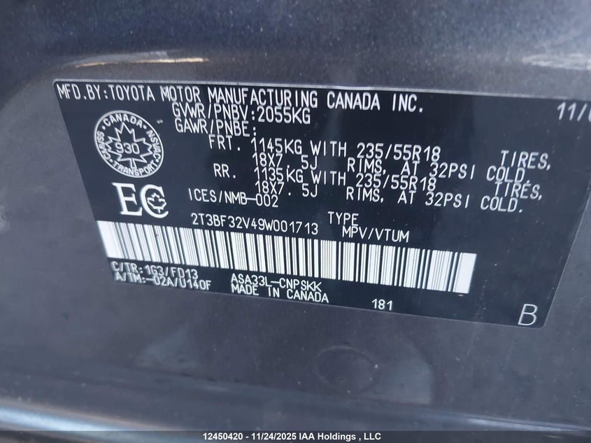 2T3BF32V49W001713 2009 TOYOTA RAV 4 photo no. 9