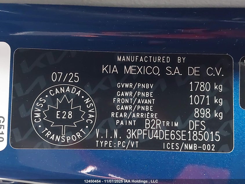 2025 Kia K4 Ex/Ex+ VIN: 3KPFU4DE6SE185015 Lot: 12450454
