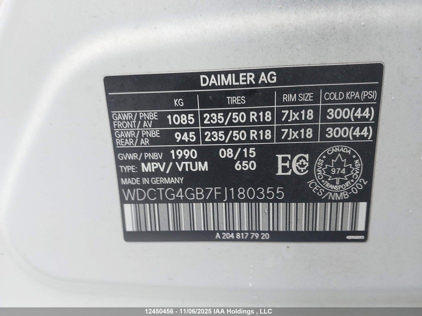 WDCTG4GB7FJ180355 2015 MERCEDES-BENZ GLA-KLASSE photo no. 9