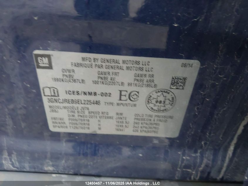 2014 Chevrolet Trax 2Lt VIN: 3GNCJREB9EL225446 Lot: 12450457