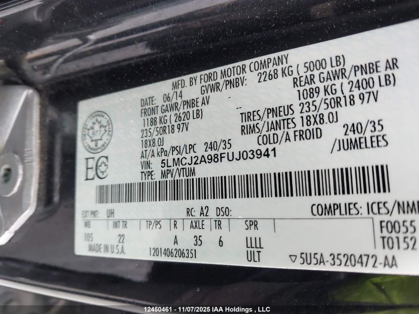 2015 Lincoln Mkc VIN: 5LMCJ2A98FUJ03941 Lot: 12450461