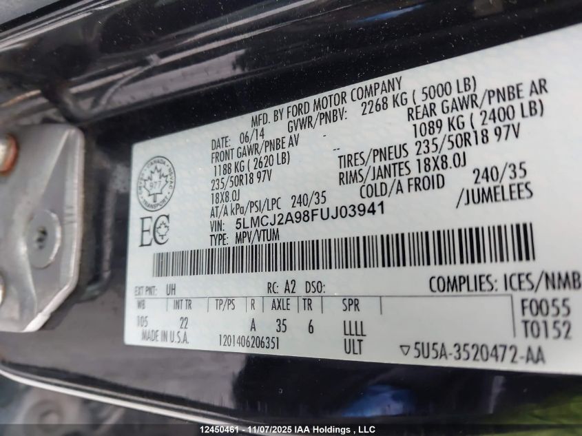 2015 Lincoln Mkc VIN: 5LMCJ2A98FUJ03941 Lot: 12450461