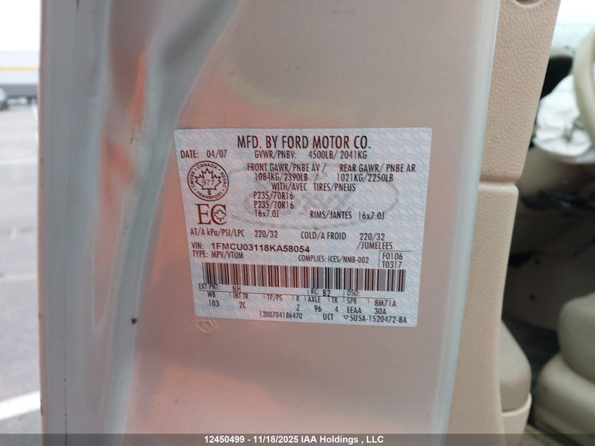 1FMCU03118KA58054 2008 FORD ESCAPE photo no. 18