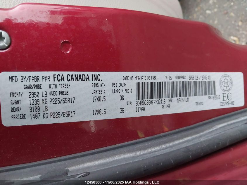 2015 Dodge Grand Caravan Se/Sxt VIN: 2C4RDGBG0FR732416 Lot: 12450500