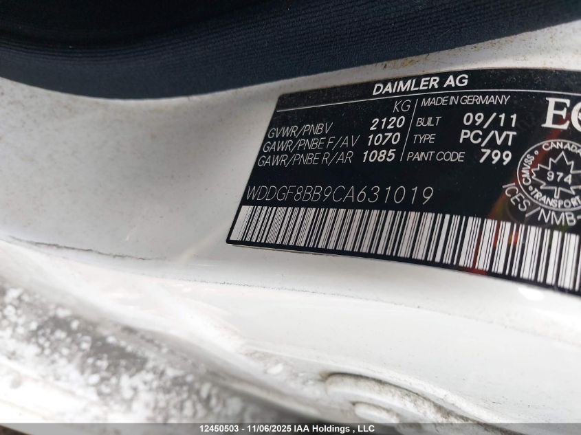 2012 Mercedes-Benz C 300 4Matic VIN: WDDGF8BB9CA631019 Lot: 12450503