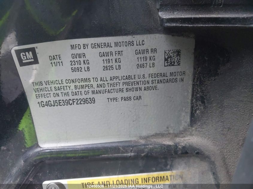 2012 Buick Lacrosse Touring Group VIN: 1G4GJ5E39CF229639 Lot: 12450506