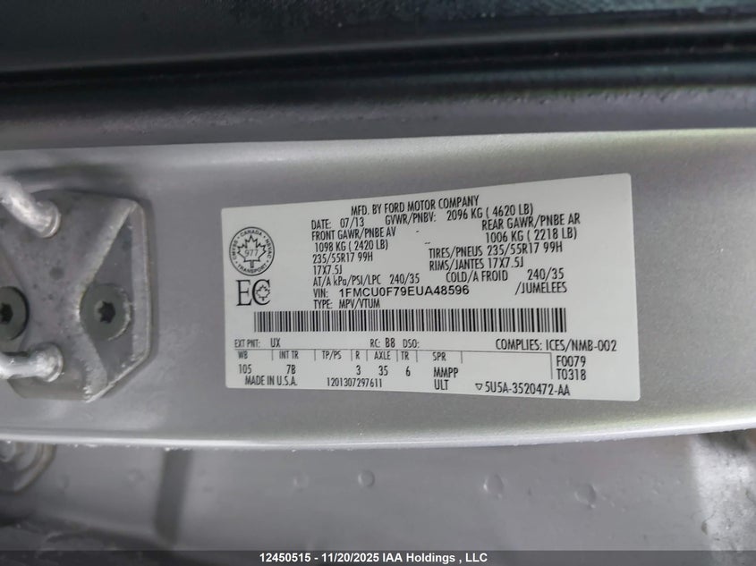 1FMCU0F79EUA48596 2014 FORD ESCAPE photo no. 9