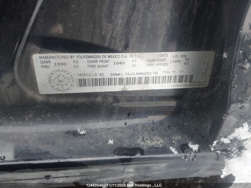 2010 Volkswagen Golf 2.0 Tdi Comfortline VIN: 3VWKL7AJ1AM629178 Lot: 12450540