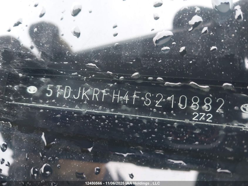 2015 Toyota Highlander Xle VIN: 5TDJKRFH4FS210882 Lot: 12450566