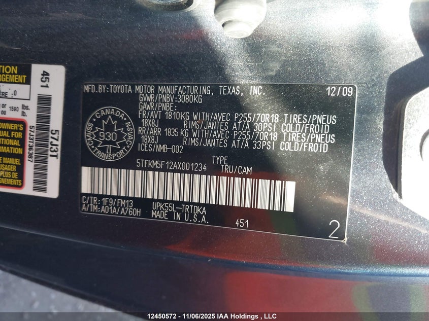 5TFKM5F12AX001234 2010 TOYOTA TUNDRA photo no. 9