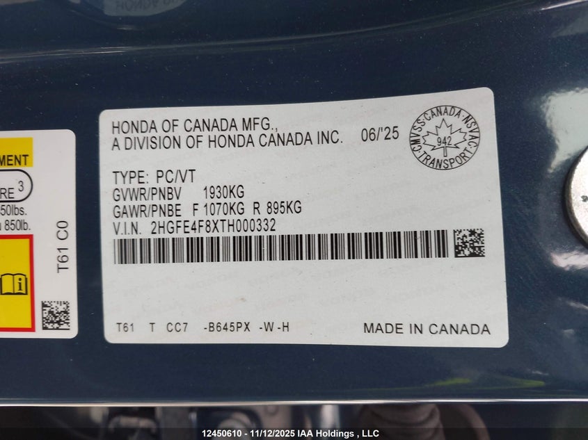 2HGFE4F8XTH000332 2026 HONDA CIVIC photo no. 9